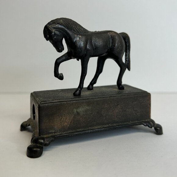 Vintage Miniature Die-Cast Metal Pencil Sharpener Horse on Pedestal - Picture 2 of 7